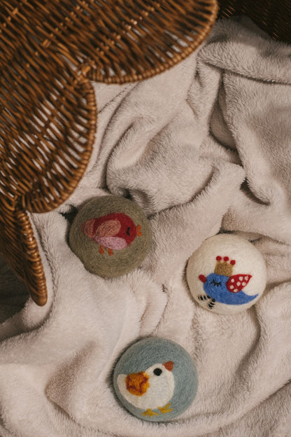 White Bird wool dryer ball, in use photo