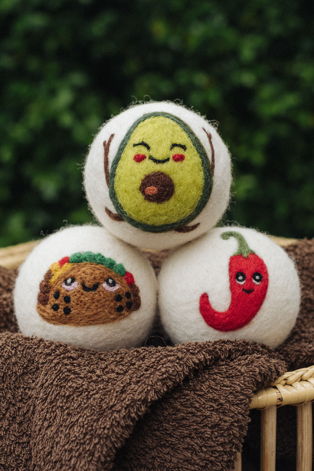 Taco wool dryer ball, in use photo