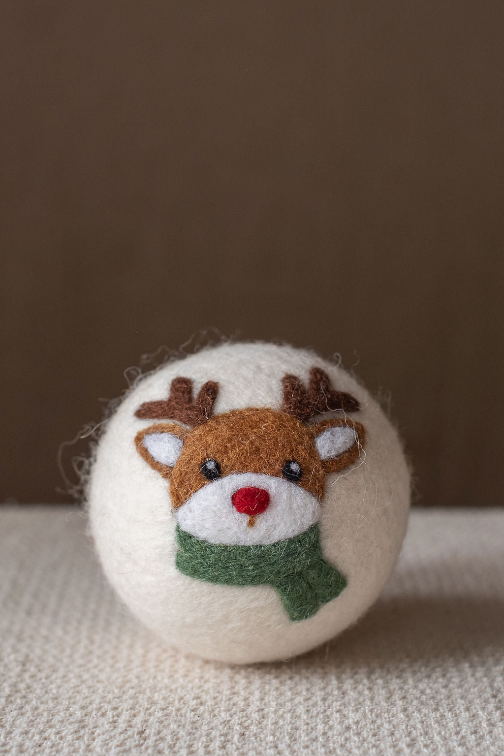 Reindeer set wool dryer ball, in use photo