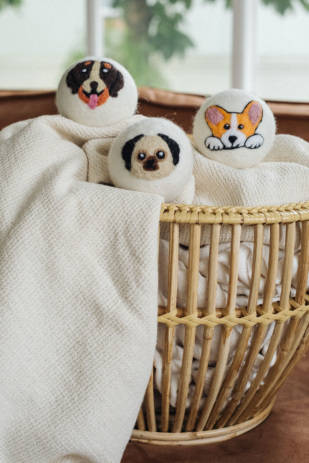 Pug wool dryer ball, in use photo
