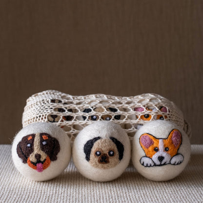 Dogs set wool dryer ball, theme photo