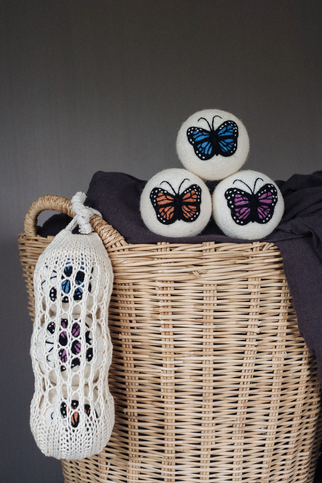 Butterflies set wool dryer ball, theme photo