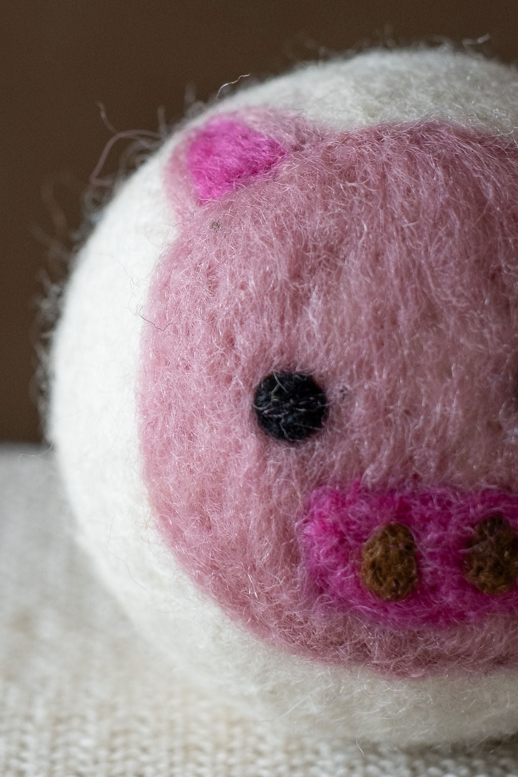 Pig wool dryer ball, detail photo