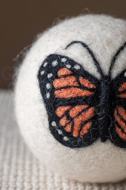 Golden Butterfly wool dryer ball, detail photo