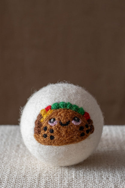 Taco wool dryer ball, studio photo