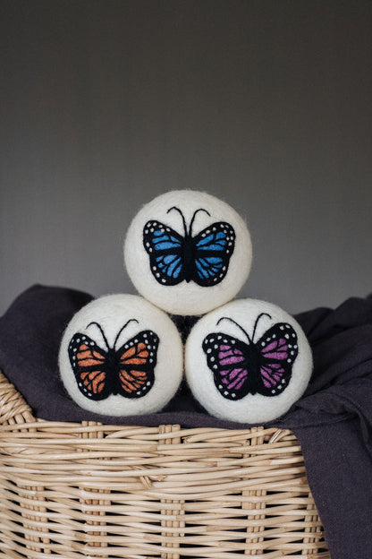 Golden Butterfly wool dryer ball, in use photo