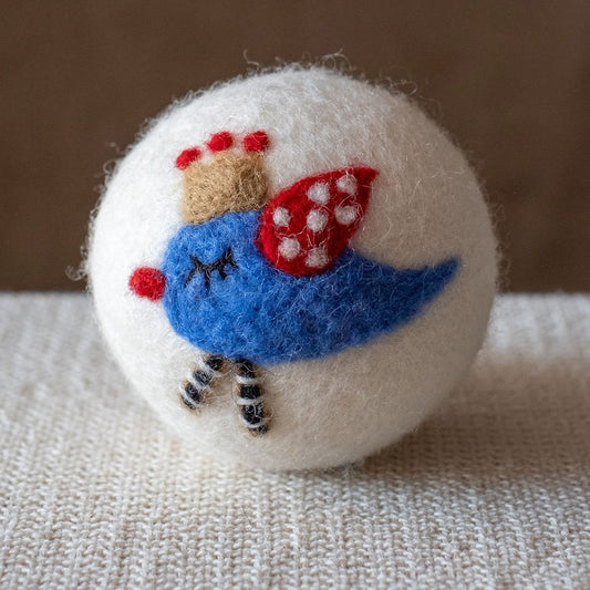Blue Bird wool dryer ball, square crop