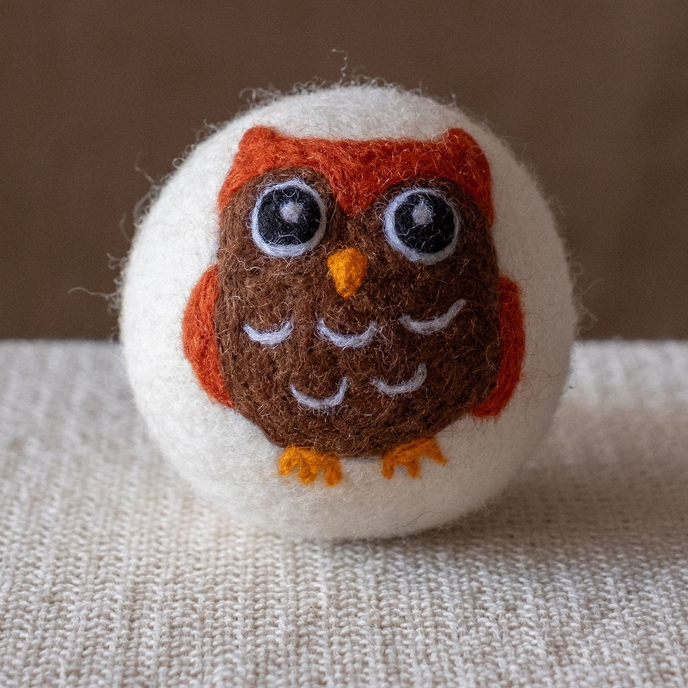 Brown Owl wool dryer ball, square crop