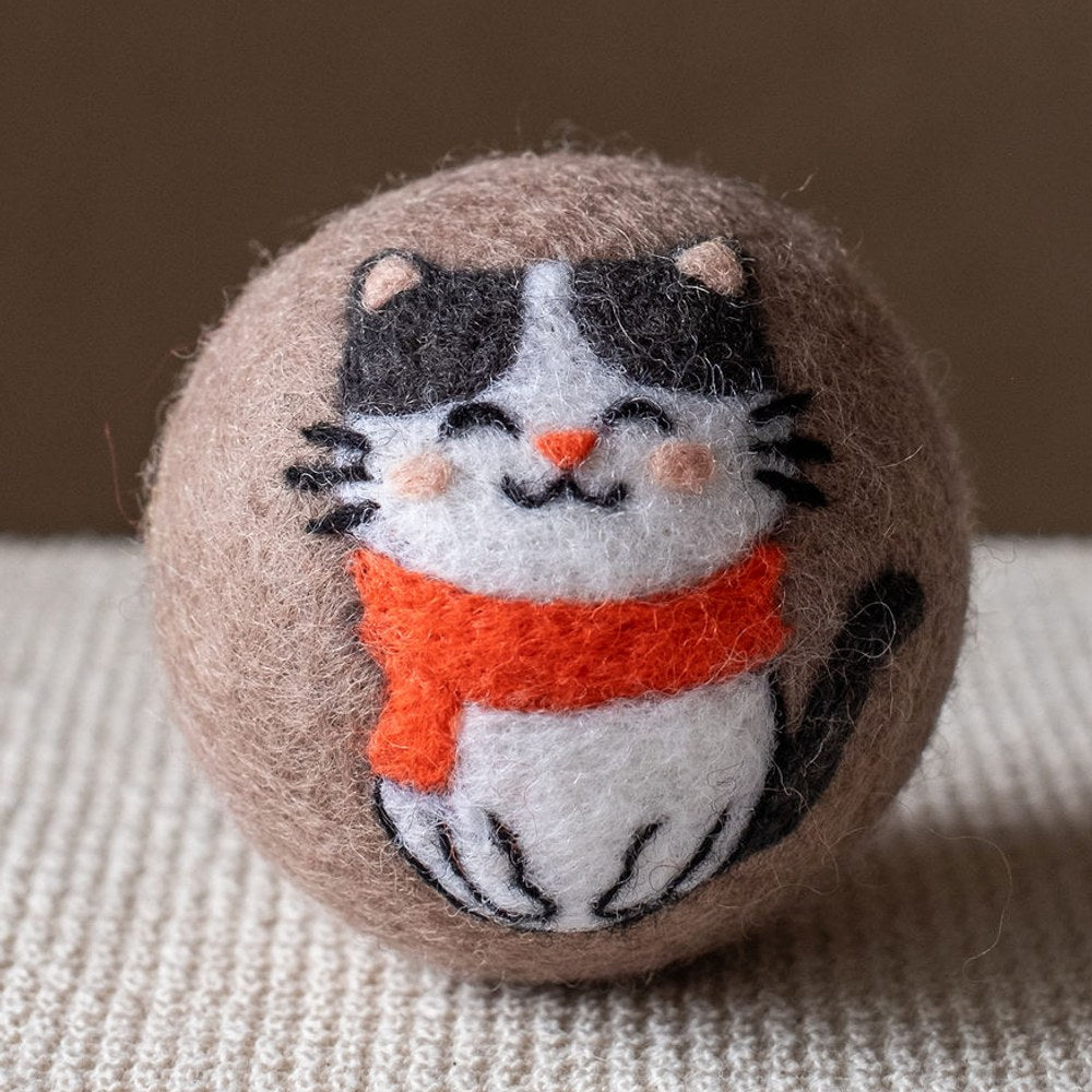 Cat with Scarf wool dryer ball, square crop