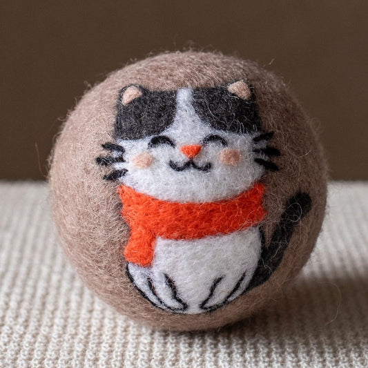 Cat with Scarf wool dryer ball, square crop
