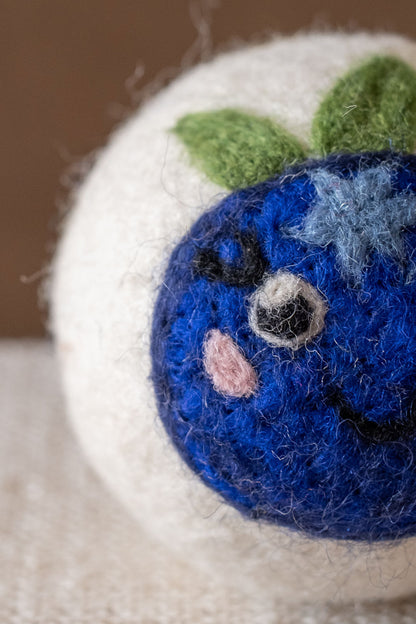 Blueberry wool dryer ball, detail photo