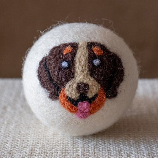 Brown Dog wool dryer ball, square crop