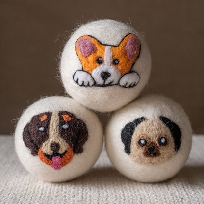 Dogs set wool dryer ball, square crop