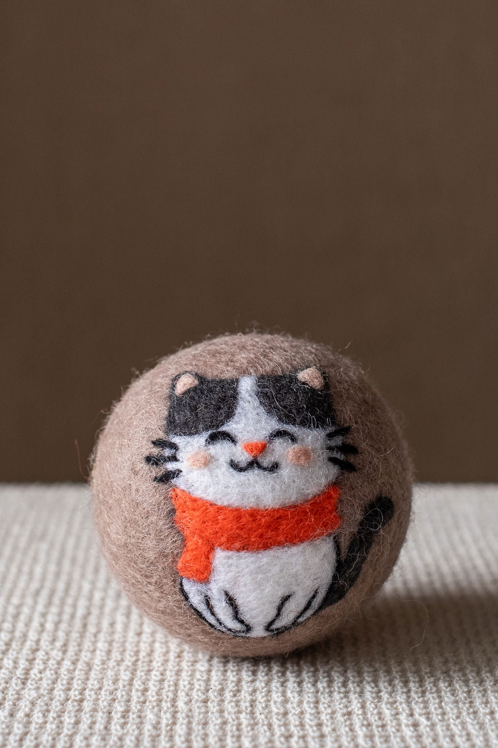 Cat with Scarf wool dryer ball, studio photo