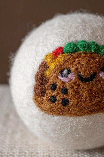 Taco wool dryer ball, detail photo