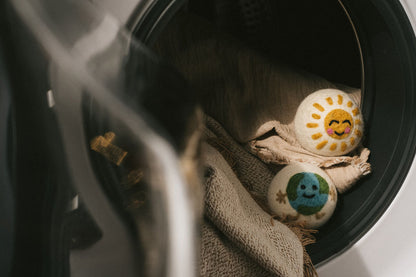 Earth wool dryer ball, in use photo