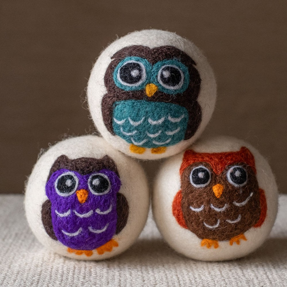 Owls set wool dryer ball, square crop
