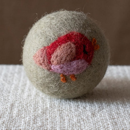 Red Bird wool dryer ball, square crop