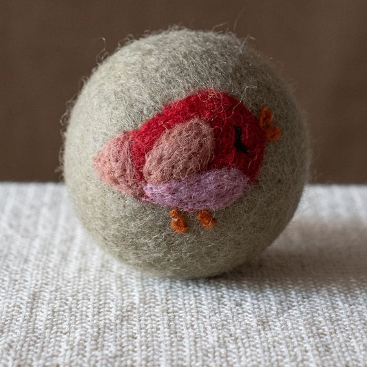 Red Bird wool dryer ball, square crop
