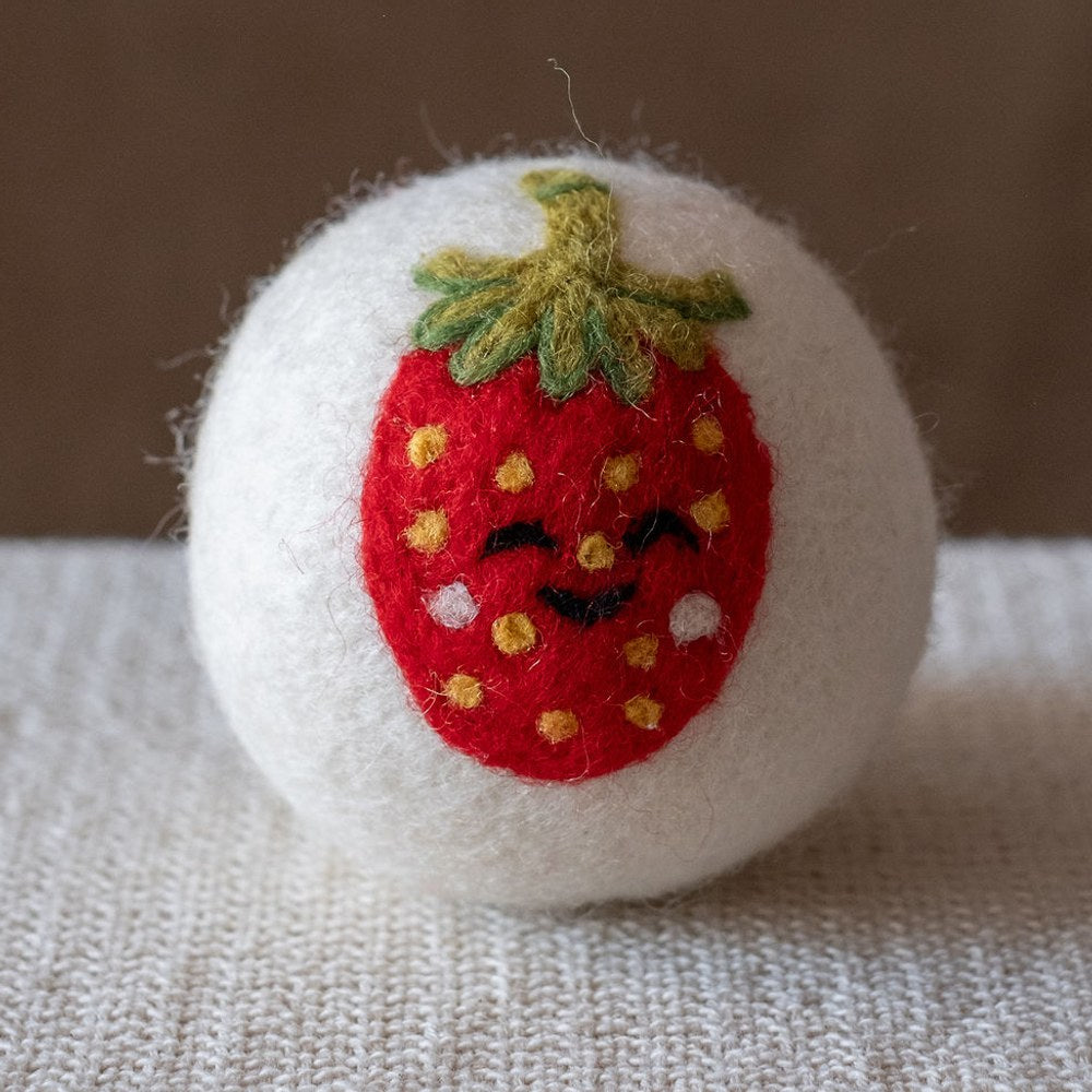 Strawberry wool dryer ball, square crop