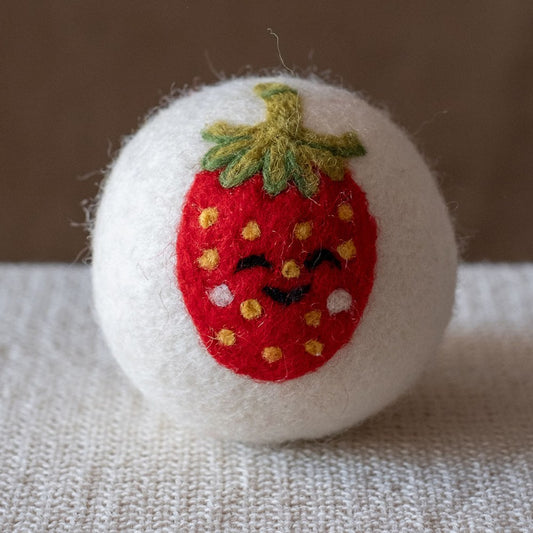 Strawberry wool dryer ball, square crop